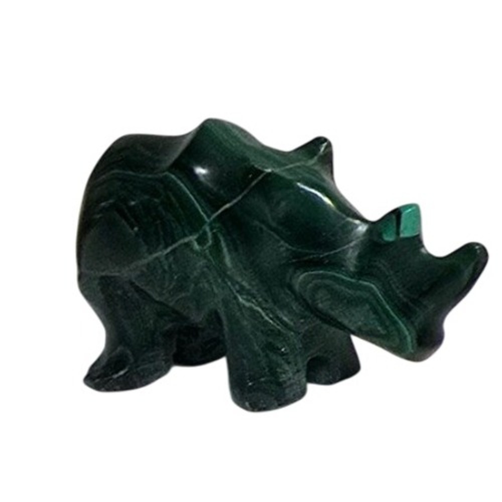VTG Hand Carved Malachite Rhinoceros Figurine Green Banded Stone Rhino Sculpture